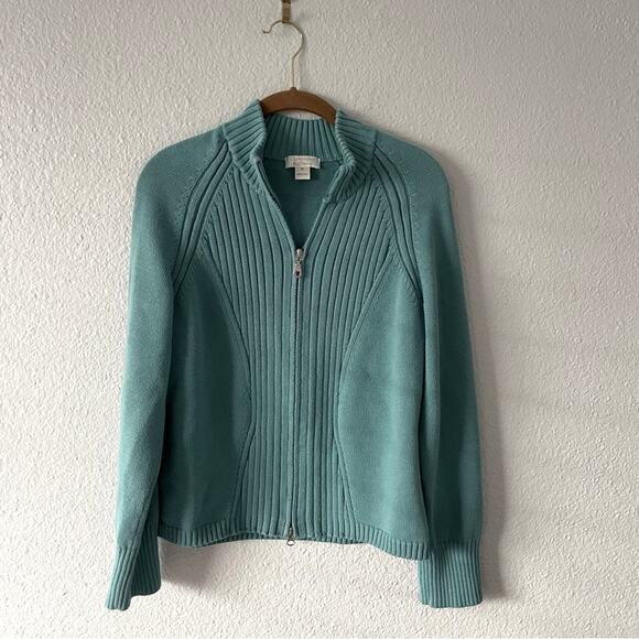 Blue Sweater Zip Up Jacket Y2K grannycore size medium - Picture 1 of 6